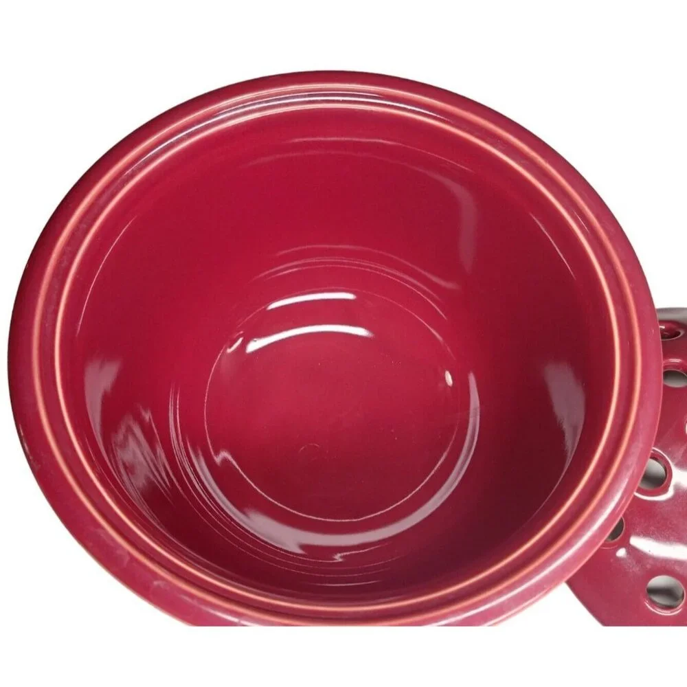 Flower Floral Glazed Ceramic Plant Pot with Frog Lid Burgundy / Maroon Vase Bowl